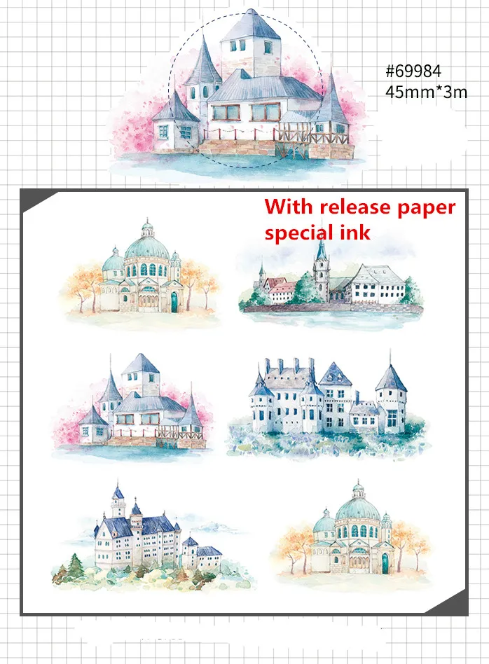 

45mm*3m Special ink Castle decoration washi tape DIY planner scrapbooking diary masking tape