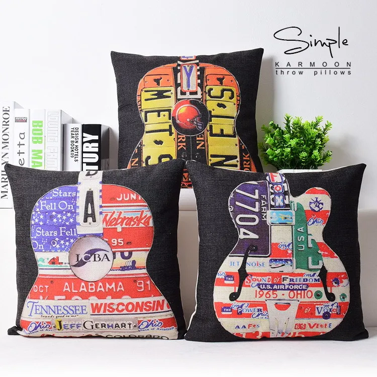 

Guitar pillow cover, Creative Pop Art Guitar cotton linen throw pillow case pillowcase