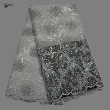 

High class African net lace fabric with cord mesh lace French tulle lace fabric with rhinestones IPN26(5yards/lot)