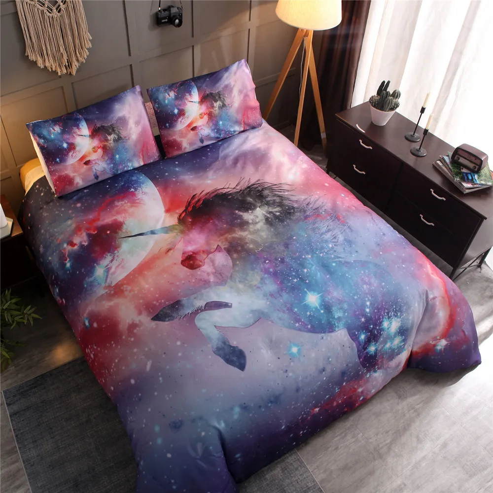

Bonenjoy Unicorn Bedding Set Galaxy 3D Duvet Cover Set with Pillowcase Starry Unicorn Kids Bed Linen Single Beddings and Bed Set