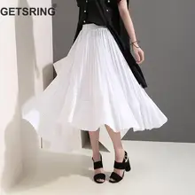GETSRING, Женская юбка, высокая талия, длинная, однотонная плиссированная юбка, подходит ко всему, длинные белые юбки, модные, свободные, нестандартные, юбки, лето, Новинка