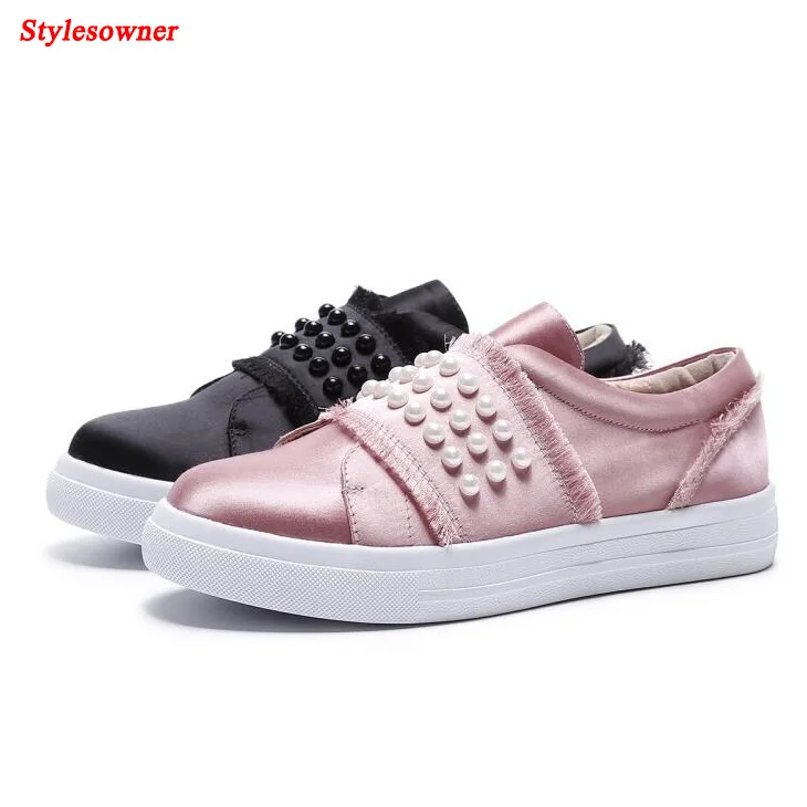 Stylesowner осень 2017 г. новые шелковые повседневные туфли на танкетке женская обувь