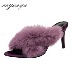 2019 New Summer Women Mules Slippers High Heel Square Toe Slip-On Sexy Rabbit Fur Women Shoes Purple High Heel Outside Slippers 2019 New Summer Women Mules Slippers High Heel Square Toe Slip-On Sexy Rabbit Fur Women Shoes Purple High Heel Outside Slippers