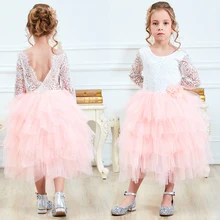 Кружевное платье с цветочным узором Одежда для девочек Лето года, платье принцессы с v-образным вырезом на спине, платье для выпускного вечера, детские платья с вышивкой для девочек возрастом от 3 до 8 лет