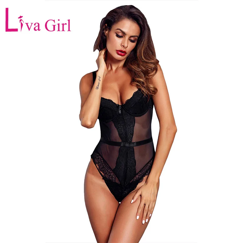 Женское Кружевное боди LIVA GIRL черное прозрачное с цветочным кружевом и чашками