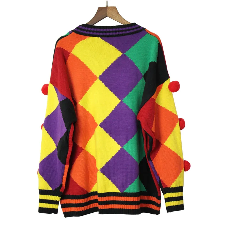 2018 Autumn New Fashion Women Short Sweaters Full Sleeve O-Neck Sequined Colored plaid stripes Pullovers Computer Knitted tops