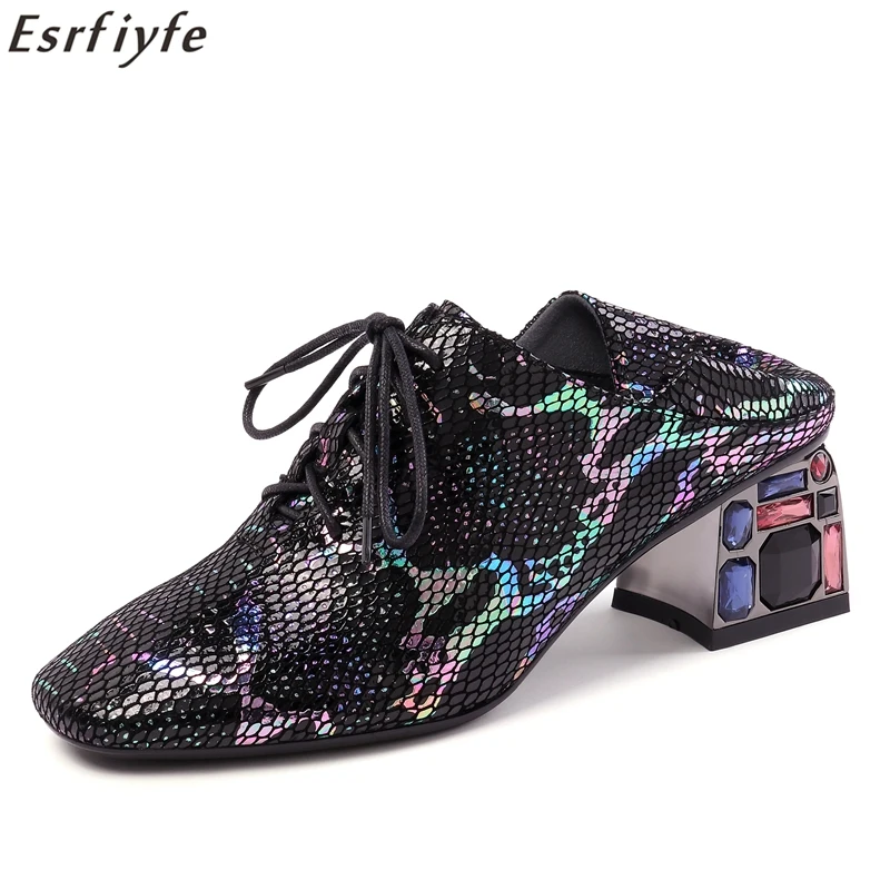 ESRFIYFE The Latest Fall Collection Soft Snakeskin Grain Sheepskin Thick Heels Women Pumps Fashion Lace-up Party Shoes Women ESRFIYFE The Latest Fall Collection Soft Snakeskin Grain Sheepskin Thick Heels Women Pumps Fashion Lace-up Party Shoes Women
