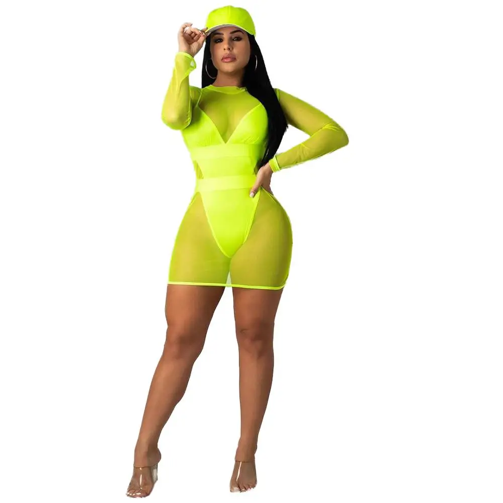 

Summer Bathing One Piece Swimwear Women Solid Mesh Top Biquini Swimsuit Trikini Monokini Maillot 2 Piece Sst