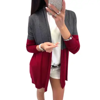 

Women Autumn Winter Open Stich Jacket Coat Long Sleeve Patchwork Color Slim Crochet Knit Women Sweater Cardigan Winter Tops