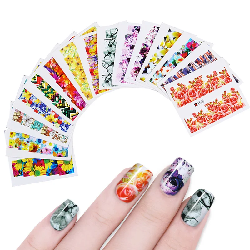 

50Pcs Flower Water Decal Set Rose Daisy Nail Tips Sticker Nail Art Transfer Sticker Water Slide Nail Decoration Random Pattern