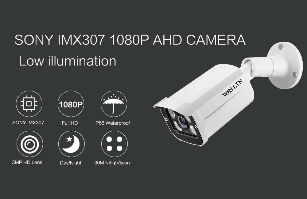 WANLIN SONY IMX307 1080P AHD камера 2.0MP Всепогодная CCTV камера, камера видеонаблюдения, прозрачная камера ночного видения, камера безопасности