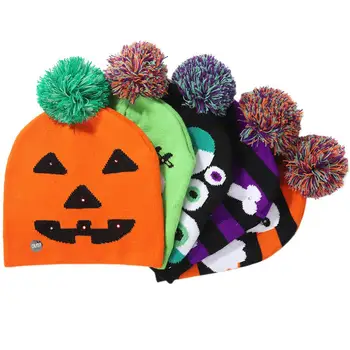 

Glow Halloween New Shiny Knit Hat Children's Adult Cap Party Supplies Pumpkin Ghost With Light Halloween Decoration Hat Led