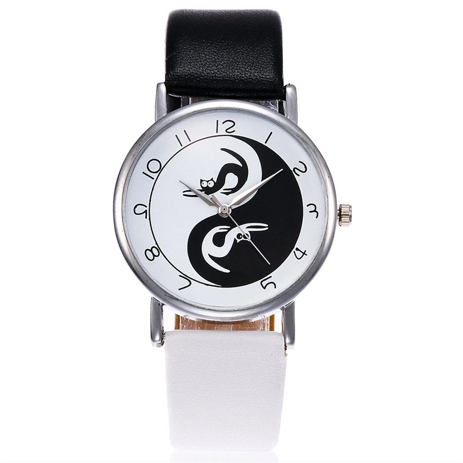 

2017 New Fashion Tai Chi Cat Watch Casual Leather Women Wristwatches Quartz Watch Relogio Feminino Gift Drop Shipping