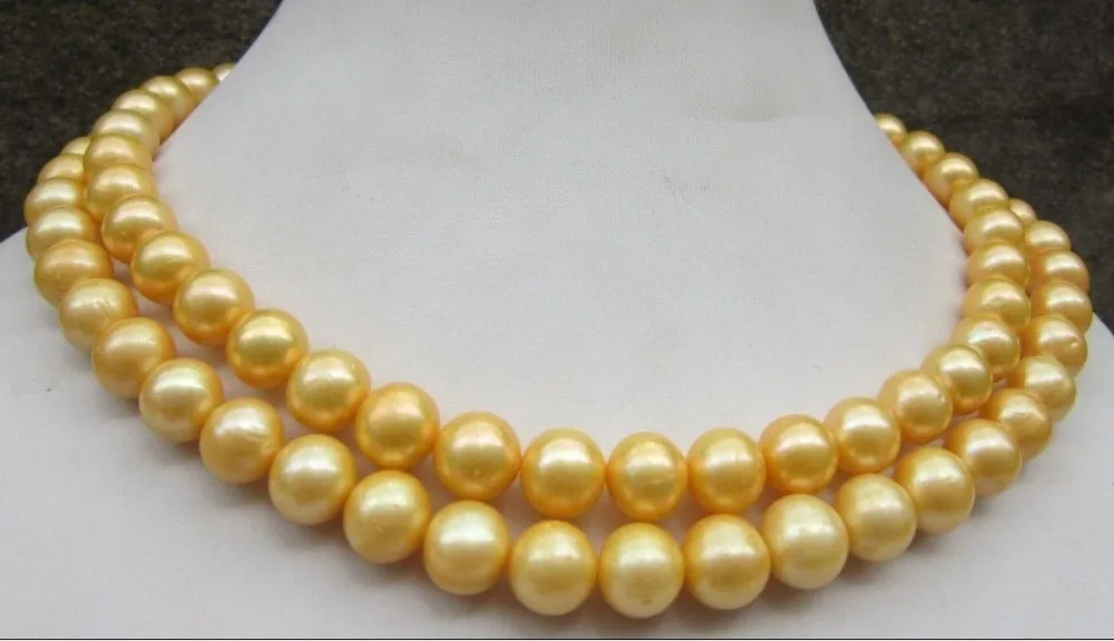 

Hot sale new Style >>>>>32 inch 10-11 mm genuine south sea golden pearl necklace 14KGP Gold Clasp