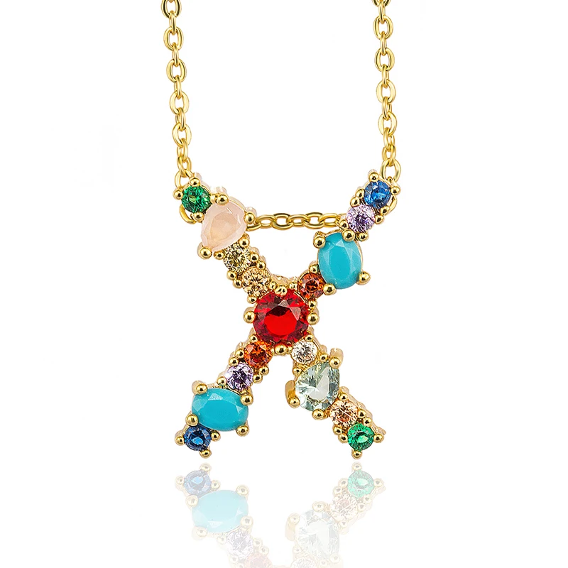Золото Цвет инициал многоцветное CZ ожерелье персонализированное письмо ожерелье Имя ювелирные изделия для женщин аксессуары подарок подруге