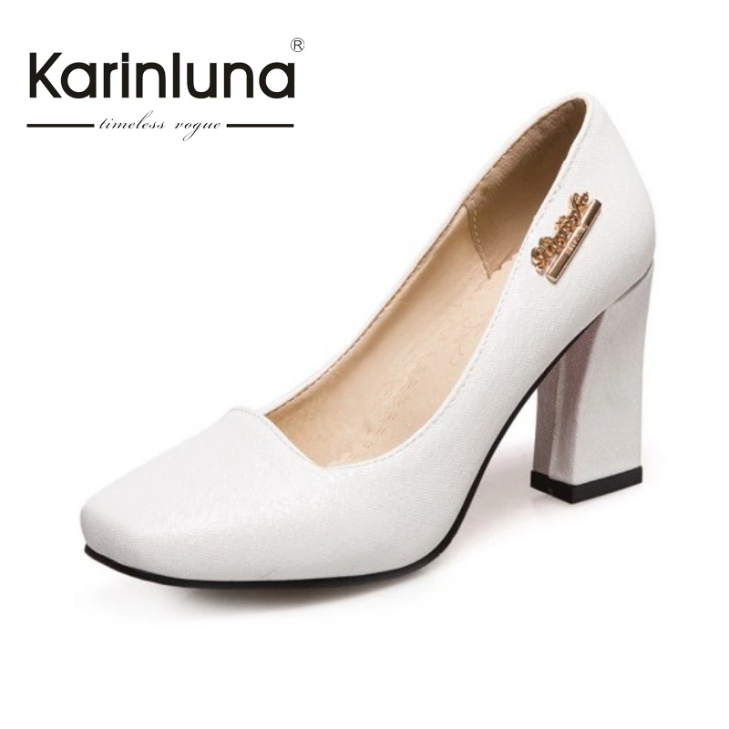 

KarinLuna New Fashion Small Big Small 33-47 High Heels Square Toe Women Pumps Slip On Party Wedding Shoes Woman