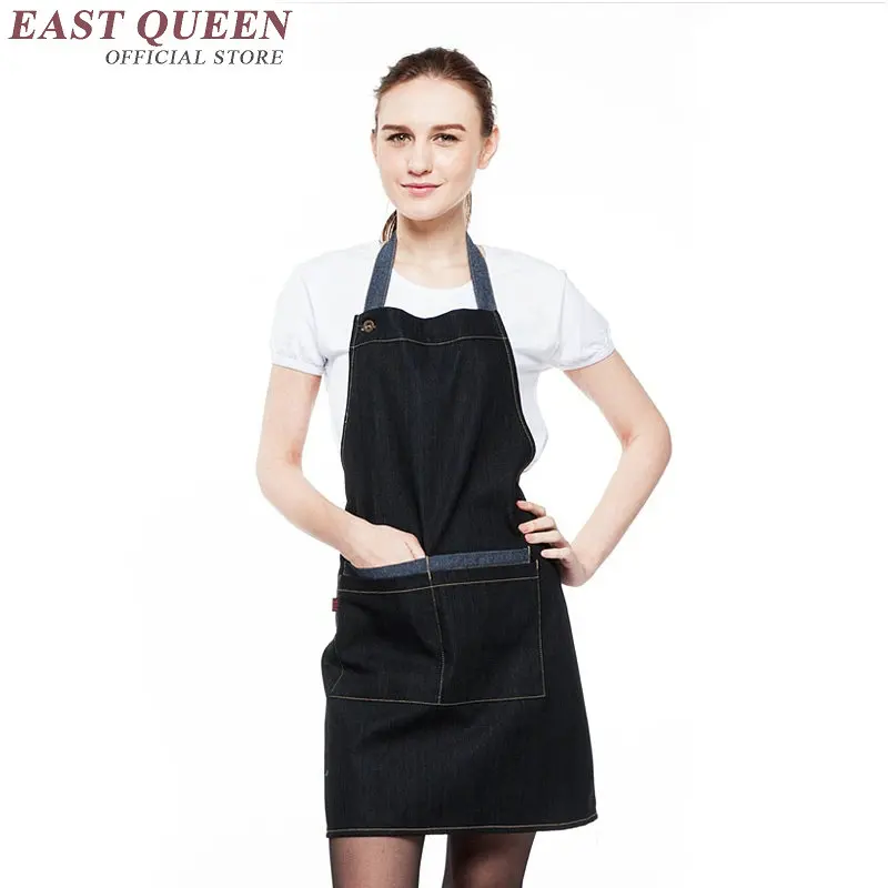 Denim work aprons for woman men restaurant uniforms cafe aprons jeans shop male female apron chef clothing food service NN0064