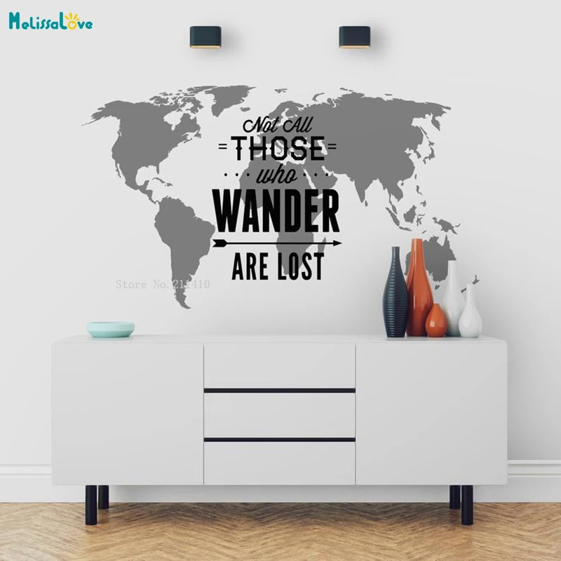 World Map Decals Not All Those Who Wander Are Lost