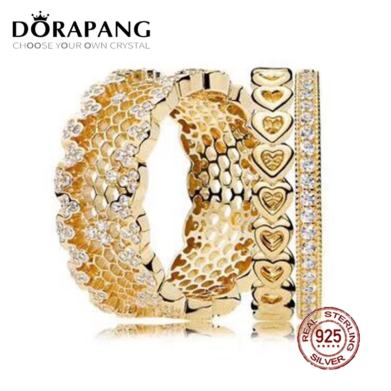 

2018 NEW 100% 925 Sterling Silver Ring Gold Love Modern Stacked Ring Wedding Ring For Fashion Women DIY Gift Jewelry