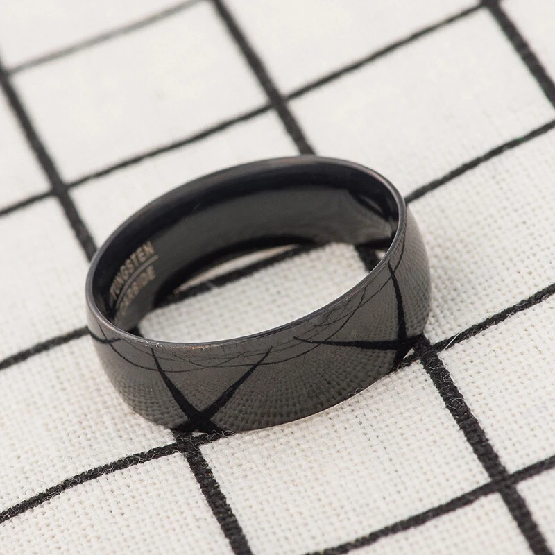 

2018 new European and American popular jewelry 8mm tungsten steel ring black men electroplating letters steel titanium ring
