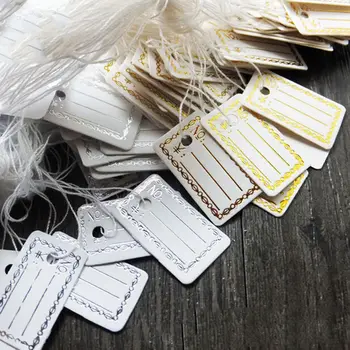 

100pcs/lot Gold Silver String Price Label Paper Blank Pricing Tags Packaging Label Garment Tags Bag Accessories