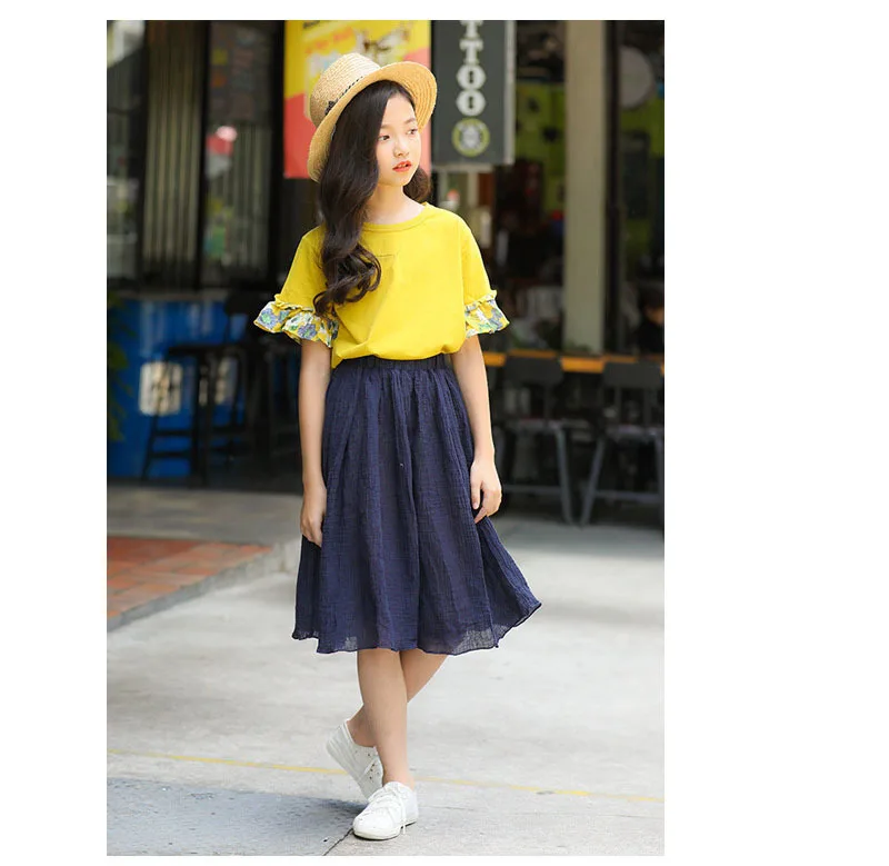 Fashion 2019 Kids Baby Big Girls Solid Summer Skirt Clothing Children Mid Waist Cotton Linen Knee Length Skirts For Girl Clothes (14).jpg