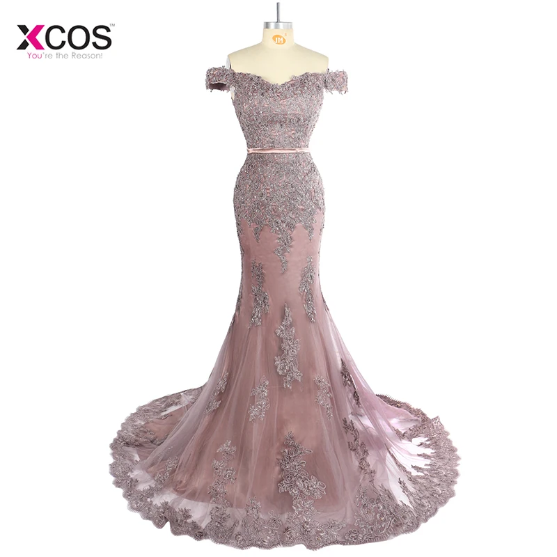 Dusty Pink Off the Shoulder Mermaid Evening Dress Long 2019 Lace Appliques Beads Formal Trumpet Prom Gown Robe de Soiree Longue Dusty Pink Off the Shoulder Mermaid Evening Dress Long 2019 Lace Appliques Beads Formal Trumpet Prom Gown Robe de Soiree Longue