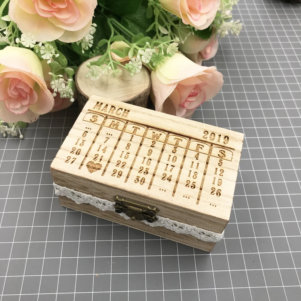 Customized Your Names and Date Engrave Wood Wedding Ring Box with love