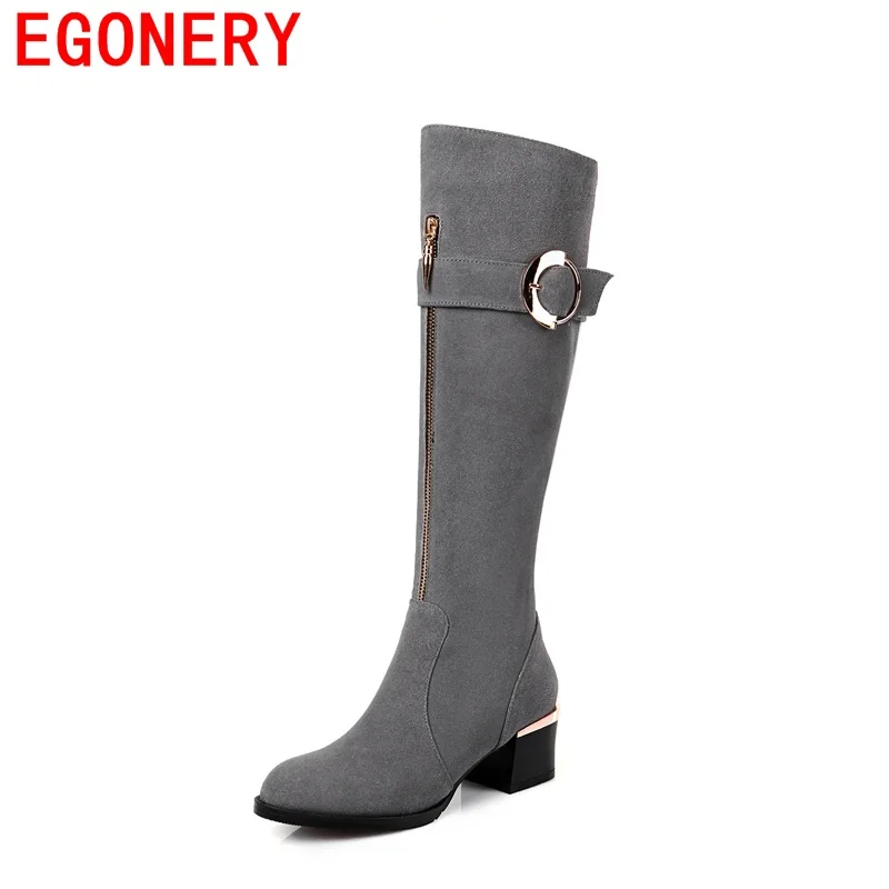 

EGONERY knee-high equestrian boots grind arenaceous zipper decoration lengthen the leg line winter warm leisure winter boots
