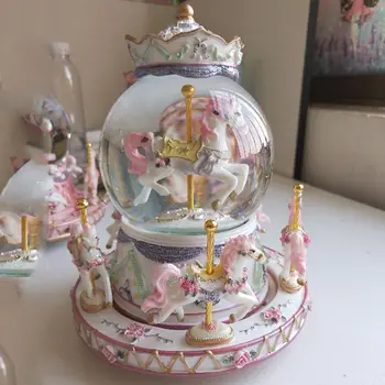 

Rotate Music Box, Luxury Carousel Glass Ball Doll Miniature Dollhouse Toy with Castle in the Sky Tune Perfect for Bir