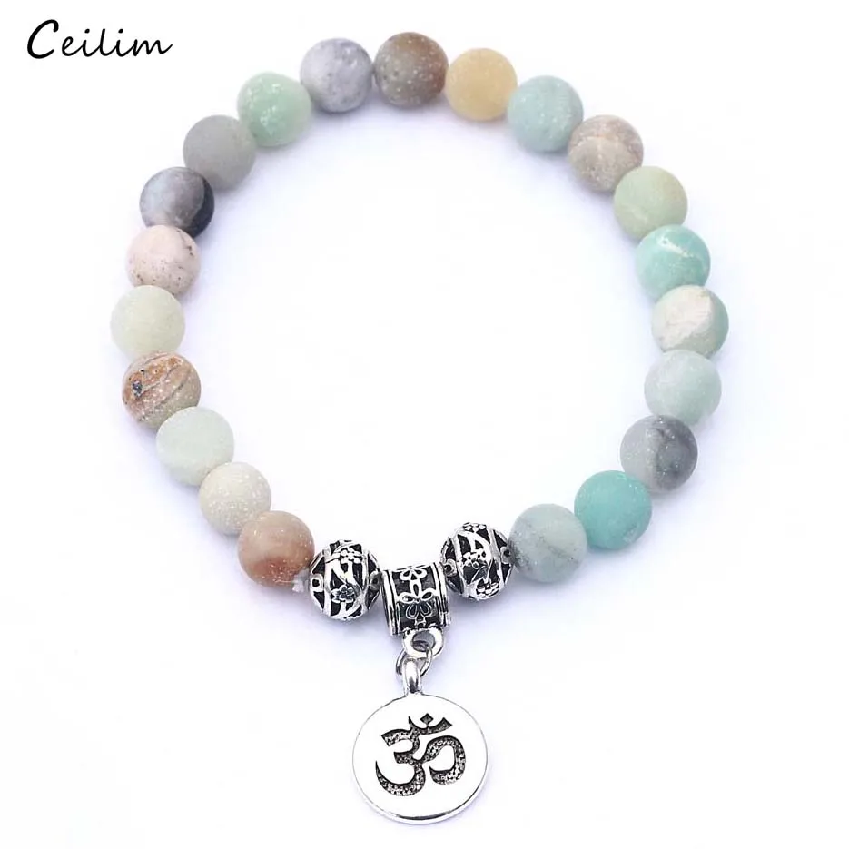 

Fashion Women Beaded Bracelet Adjustable 8mm Beads Natural Stone Om Buddhist Bracelets Female Yoga Jewelry