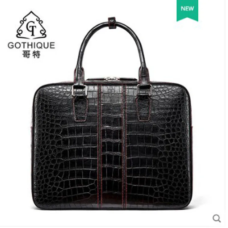 gete Crocodile leather handbag for men business briefcase Nile alligator belly artisanal men's bag large capacity multi-pocket
