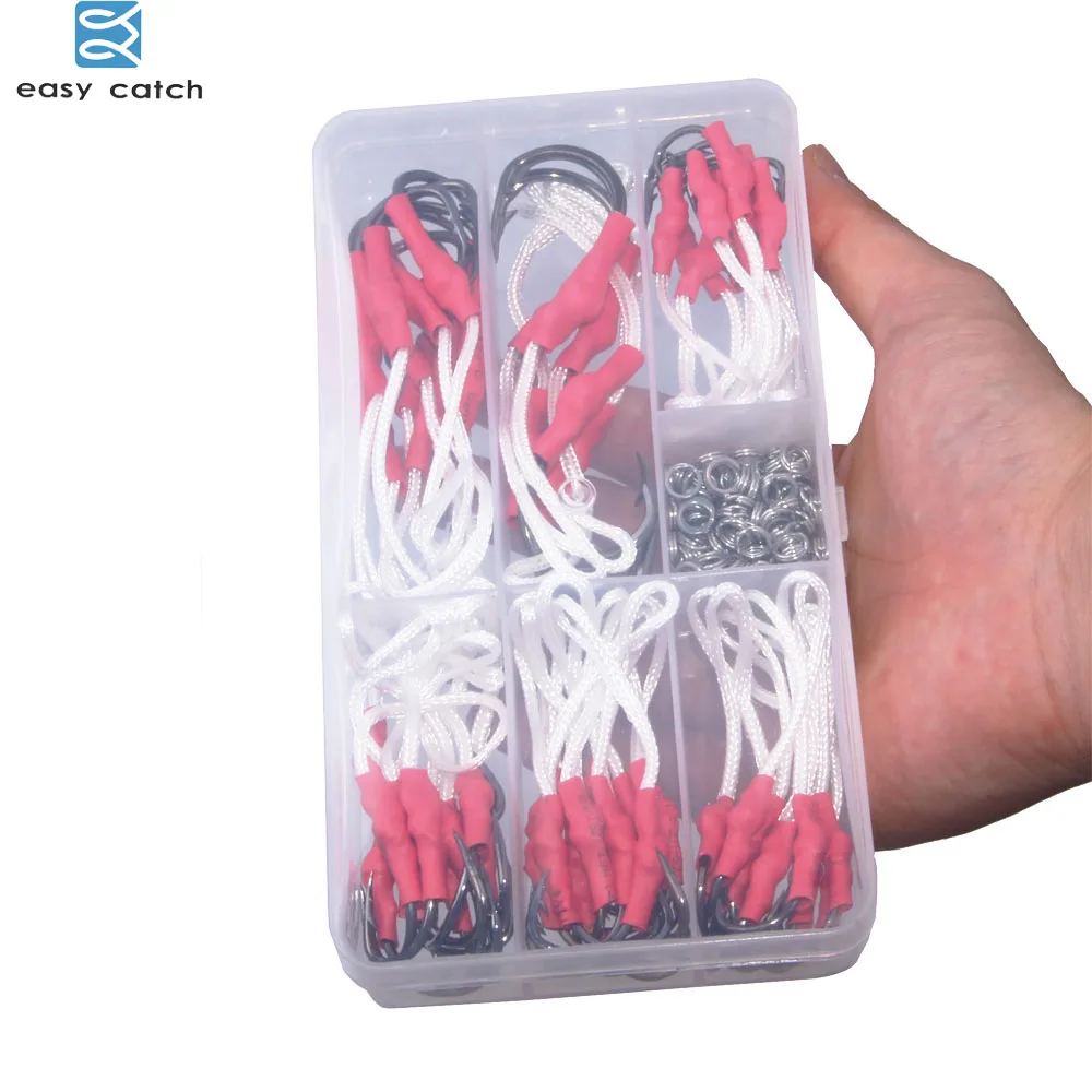 

EASY CATCH 106pcs/box stainless Steel jigging lure hooks with PE line split rings for fishing hook equipment
