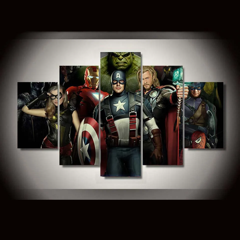 

Wall Artwork Pictures Home Decoration HD Printed 5 Panel Avengers Movie Modern Painting On Canvas Posters Framework Living Room