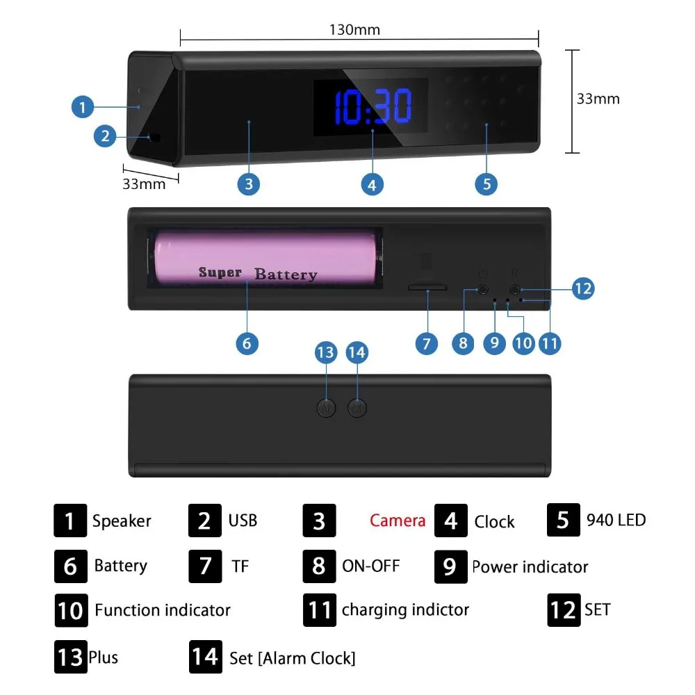 Беспроводная мини-камера wifi HD 1080P рекордер настольные часы Специальное Инфракрасное Ночное Видение Угол 140 градусов мониторинг