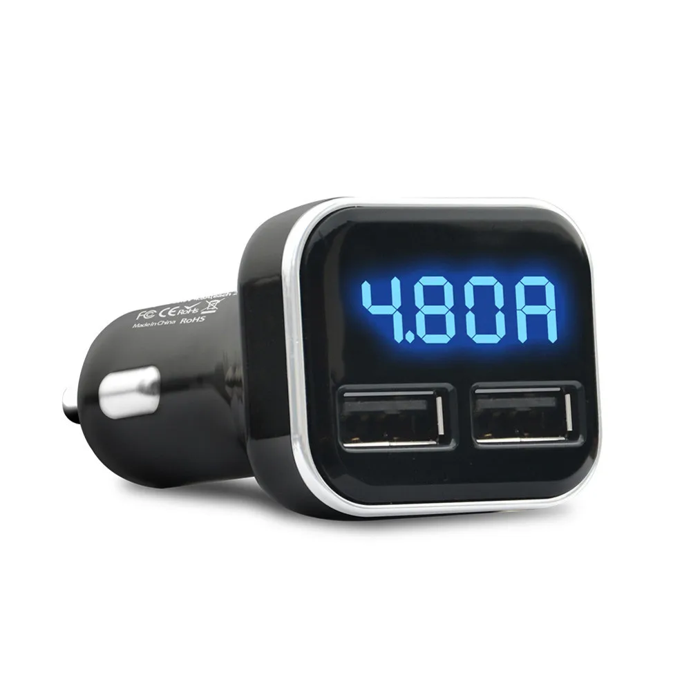 Автомобильное зарядное устройство со светодиодсветильник кой и двумя USB портами