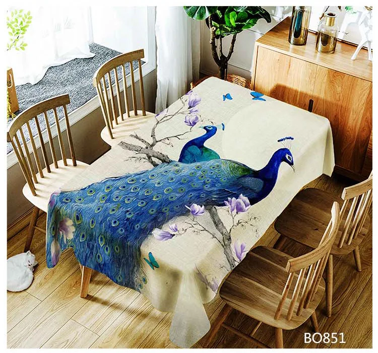  Multi Size Bird Peacock Feathers Flower Table Cloth Waterproof Oilproof Rectangle Wedding Home Dinn