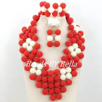 

Best Selling Red Wedding African Beads Jewelry Set White Nigerian Party Beads Necklace Set Fashion New Free Shipping ABY537
