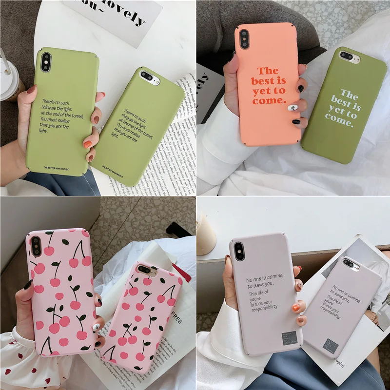 

Ottwn Simple Creative Hard PC Phone Case For iPhone 7 8 6 6s Plus X XR XS Max Summer Quotes Matcha Green Back Cover Fundas Coque
