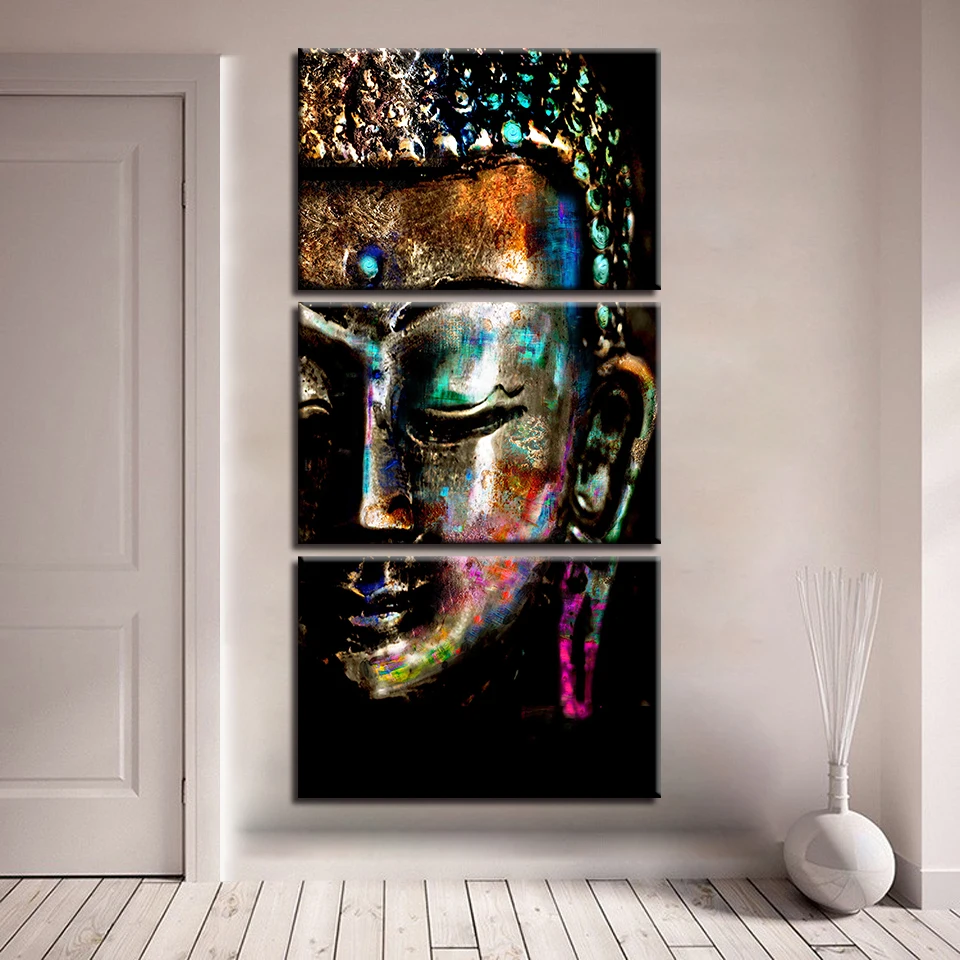 Modular-Canvas-Pictures-Hallway-Wall-Art-Frame-3-Piece-Buddha-Statue-Painting-Print-Color-Abstract-Poster