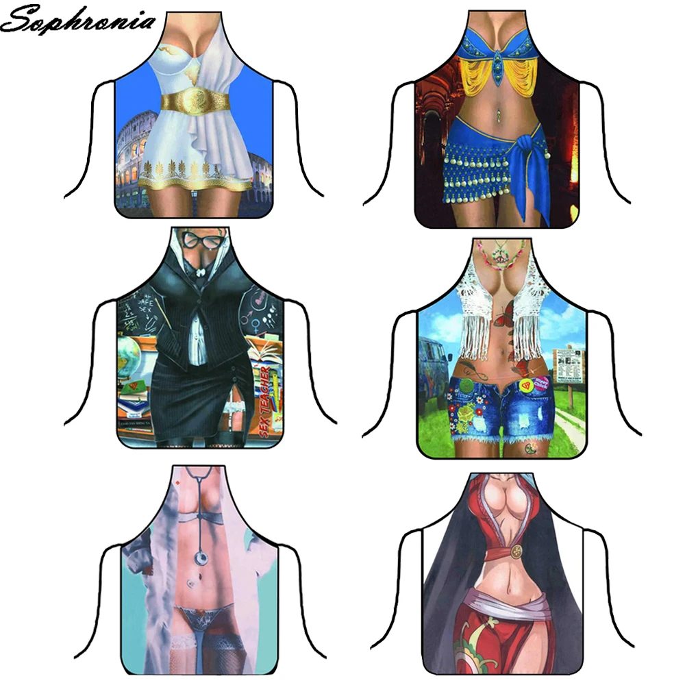 Hot Apron Digital Printed Sexy Funny Apron For Women Man BBQ Cleaning Cooking Apron Dinner Baking CWQ029