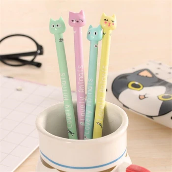 

4 Pcs/lot Gel Pen Cute Cat Candy Colors Creative Korean Stationery Kawaii School Office Supplies Student 0.38mm Black Gift Pens