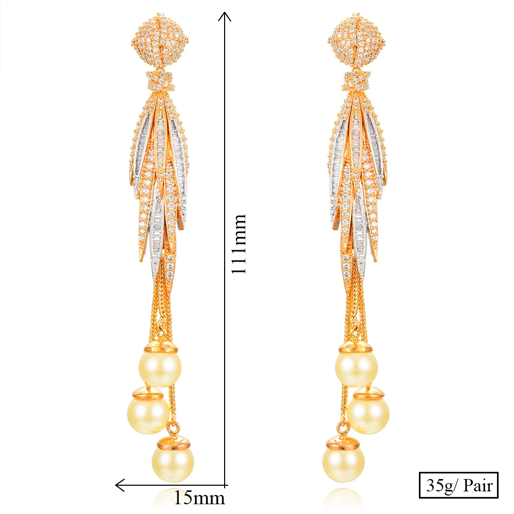 GODKI, известный бренд, 111 мм, длинные серьги с перьями и кисточками, трендовые серьги с искусственным жемчугом для свадебной вечеринки, Дубай, серьги для женщин