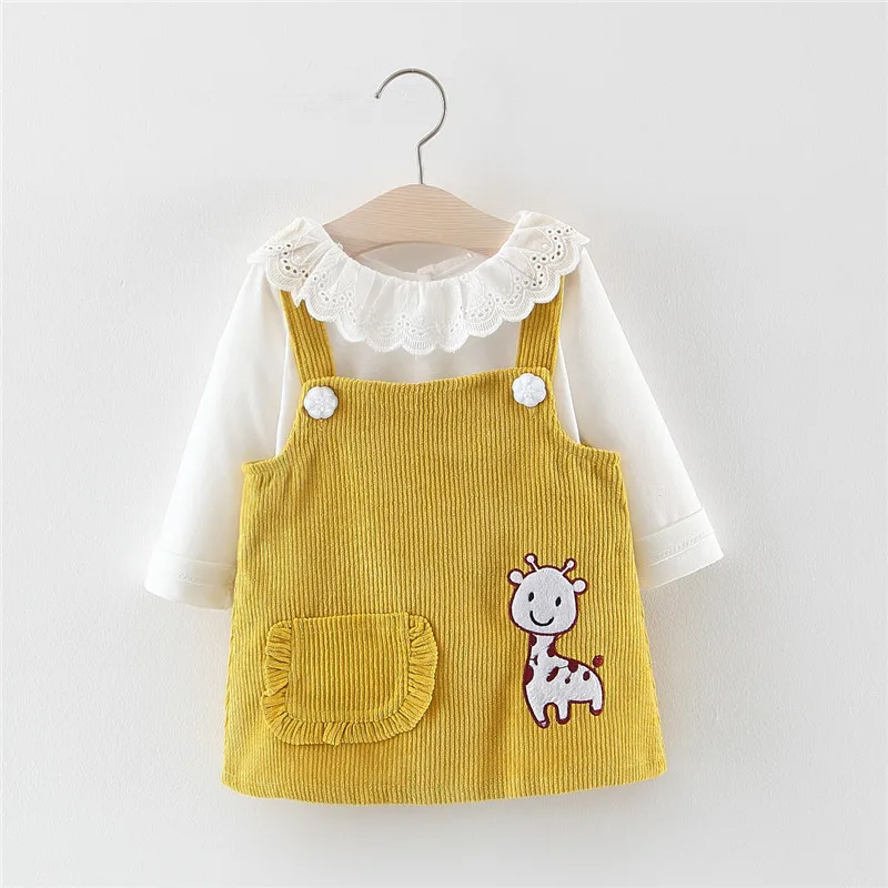 

Autumn Girls Sets Fawn Strap Dress T Shirt 2019 Children Clothes