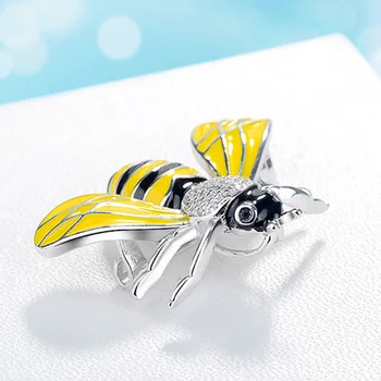 

Newest Unique Handmade bee Brooch insect Jewelry silver with with black and yellow Enamel Lovers Gift Idea free ship