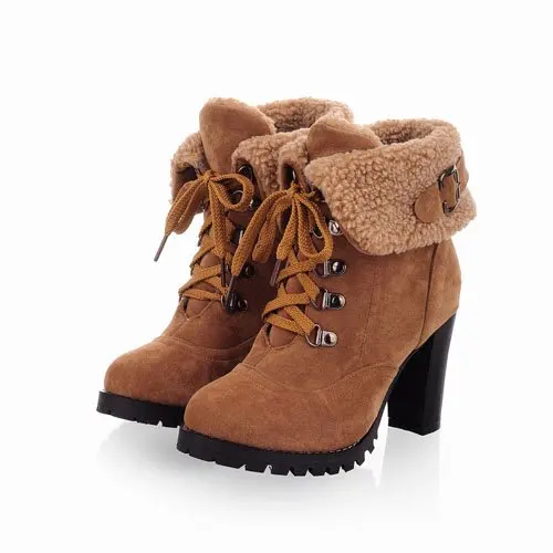Enmayer/обувь модные женские ботильоны зимние ботинки на высоком каблуке со шнуровкой туфли-лодочки на платформе теплые женские ботинки Прямая поставка - Цвет: Цвет: желтый