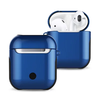 Чехол Caletop для Airpods i12 i10 TWS силиконовый чехол антидетонационный глянцевый защитный чехол для Apple Airpod Air Pods беспроводной зарядки - Цвет: Navy Blue