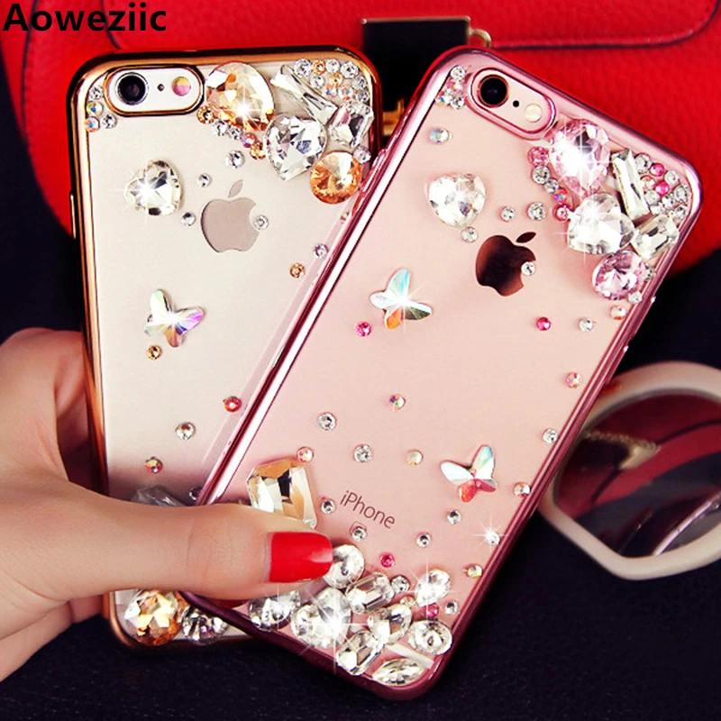 

Aoweziic electroplating with crystal rhinestones silicone shell For iphoneX XS MAX XR 7 6s 8plus phone case soft shell