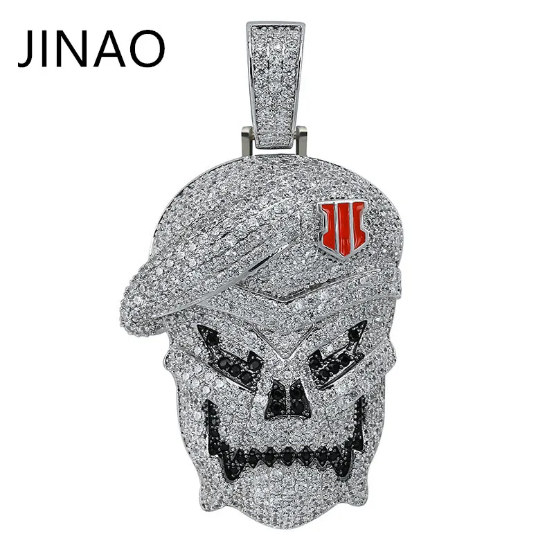 JINAO AAA Micro Pave Black Ops кулон череп скелет ожерелья серебро кубический циркон Iced Out цепи для мужчин хип хоп ювелирные изделия мужской подарок