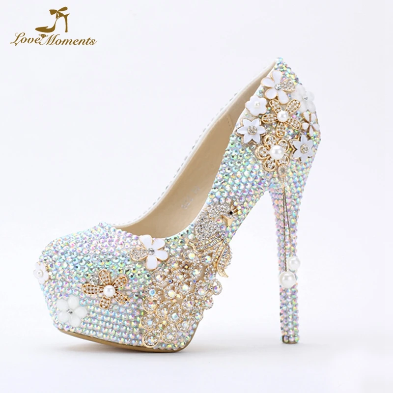 ab 8cm Schuhe Heels Pumps 14cm Wunderschöne Prom Hochzeit Kristall Ab Party High Phoenix Cinderella Strass Heels 11cm Braut WwUFAa